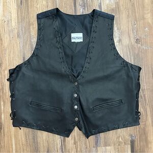 VTG 80s 90s Black Leather Lace Up Biker Vest